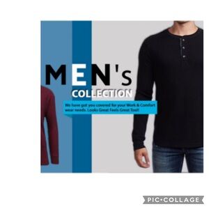 NEW BLUE ICE PREMIUM CLOTHING MENS MODERN FIT WAFFLE KNIT THERMAL HENLEY BLACK